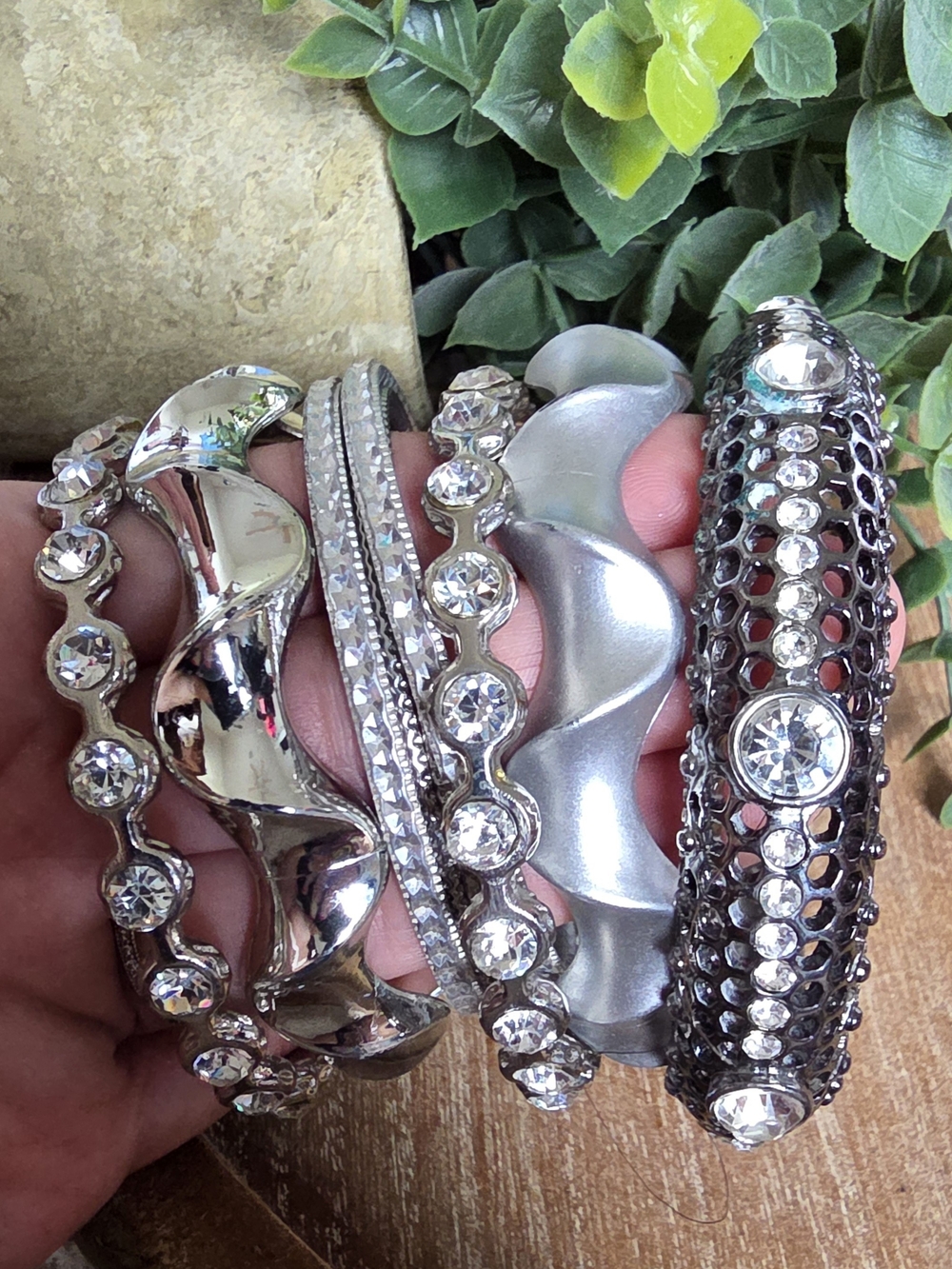 Silver Crystal Multi-Stack Bracelet Set - Picture 4 of 4